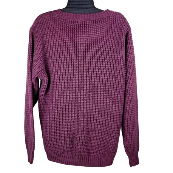 Zenana Burgundy Knit Sweater L Acrylic Long Sleeve Relaxed Fit Crew Neck Made In - Picture 3 of 6